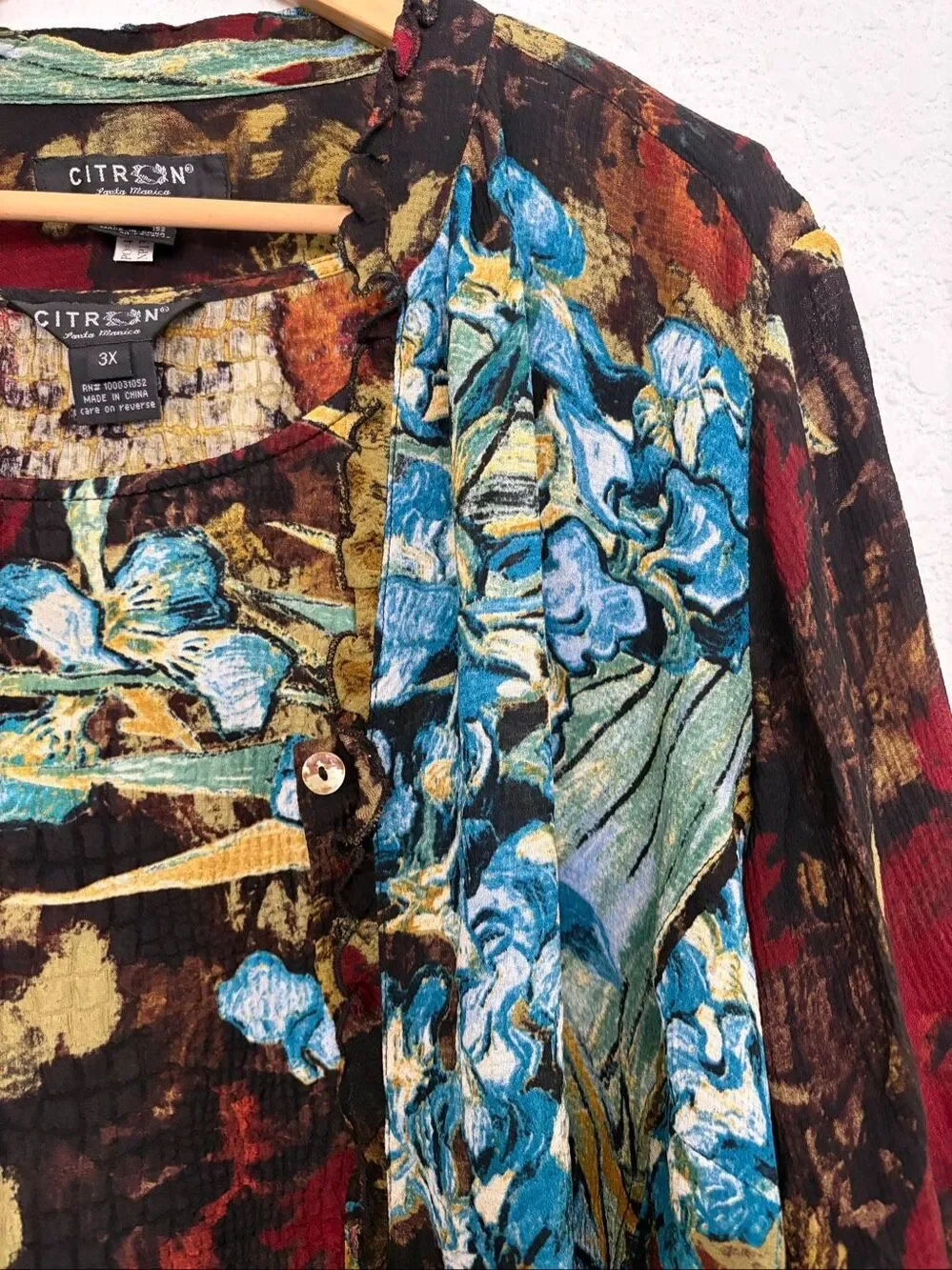 Citron Santa Monica 100% Silk Floral Two-Piece Tunic Jacket & Shell Set 3X